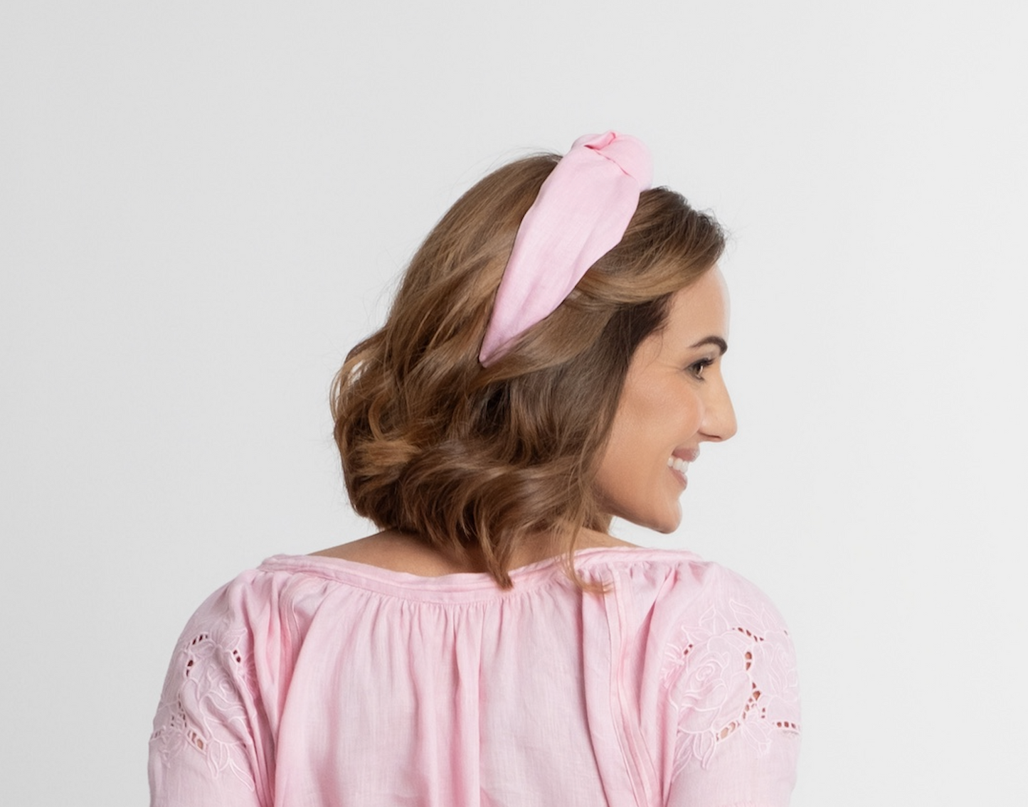 Amalfi: 100% linen pink headband with bow
