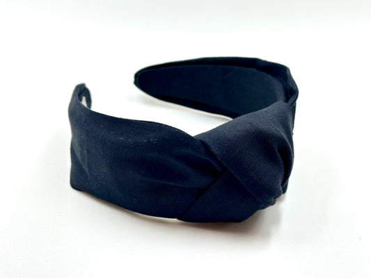 Amalfi: 100% linen black headband with bow