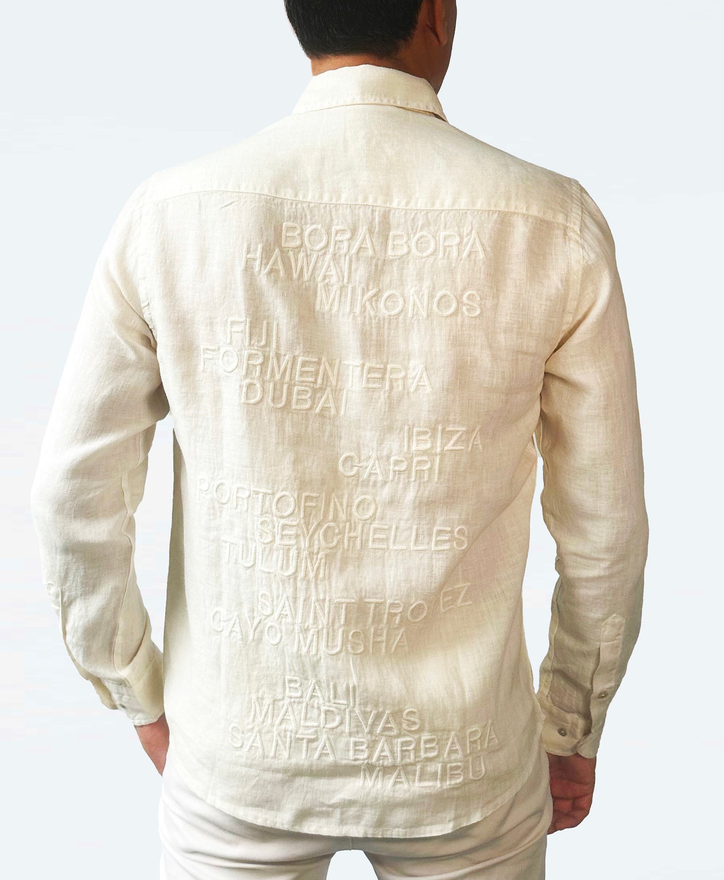 Mauricio: Camisa unisex 100% lino crudo con botones de nácar