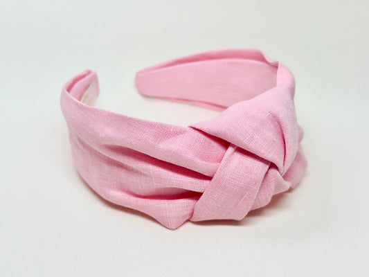 Amalfi: 100% linen pink headband with bow